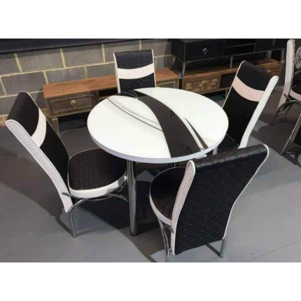 Black waves turkish style round glass dining table