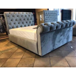 NEW SILVER CRUSH VELVET SLEIGH DOUBLE BED
