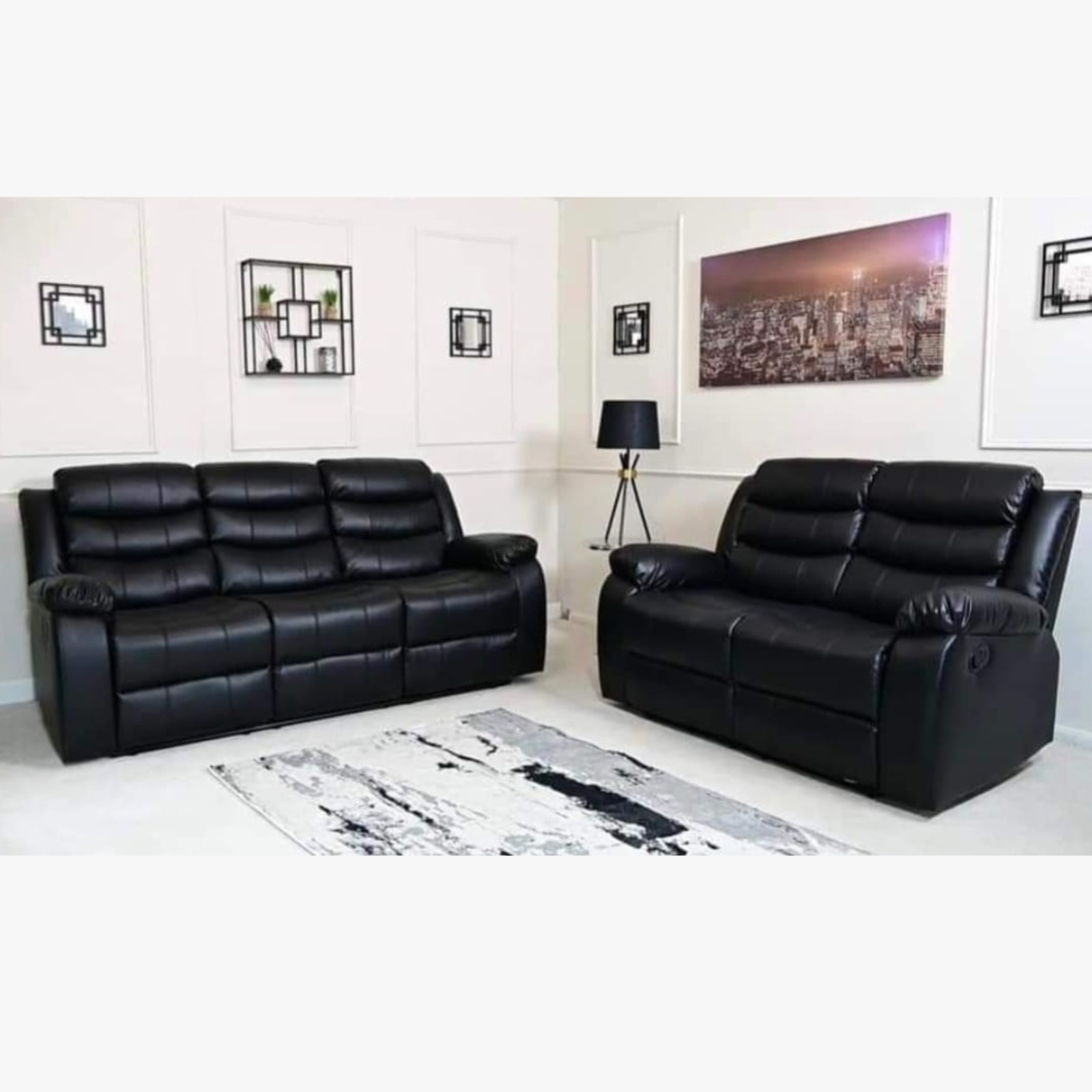 Roma Recliner 2 + 3 seater sofa black