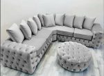 Ashton sofa corner white plush velvet with stool