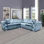 Ashton sofa corner sky blue plush velvet