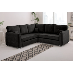 chiswick corner sofa black plush velvet with silver legs