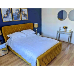 musturd plush VELVET SLEIGH DOUBLE  BED